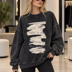 Стильный женский свитшот с начесом oversize — варенка с принтом