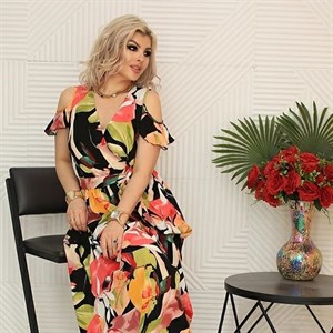 Длинный сарафан Валерия из штапеля с ярким принтом