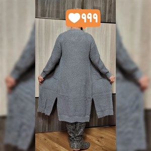 Модель 8528 Цвет серый глубокий красный Кардиган из