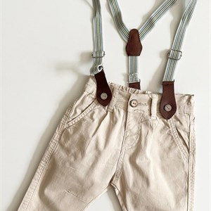 Брюки с подтяжками со вставками из эко кожи 6 9 12