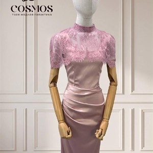 Атласное платье-макси с кружевным кейпом, силуэт русалка — COSMOS