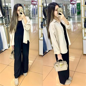 Весь образ в наличии    Рубашка  Черный топ  Брюки